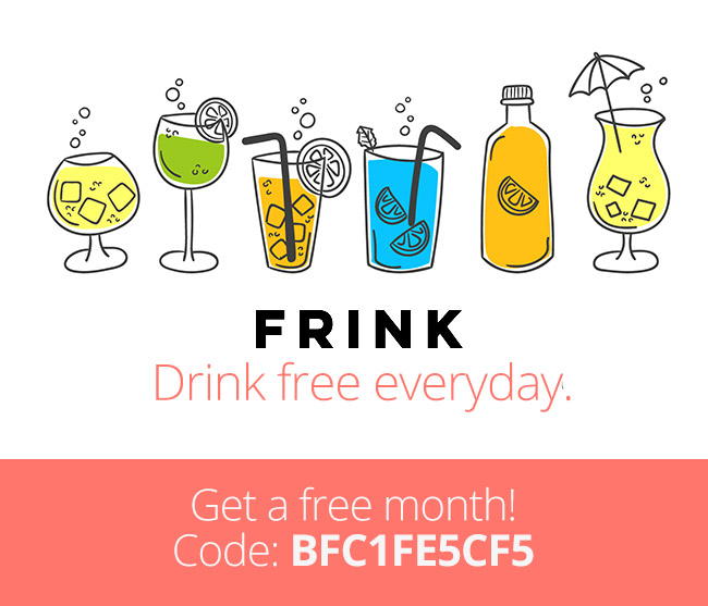 Frink Promo Code: Get a Free trial month of free drinks with coupon code: BFC1FE5CF5