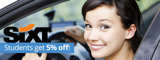 Sixt Student Discount : Get 5% off Sixt car rentals if you're a student!