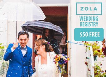 Zola wedding registry promo code — $50 credit historically offered, unconfirmed as of our last check