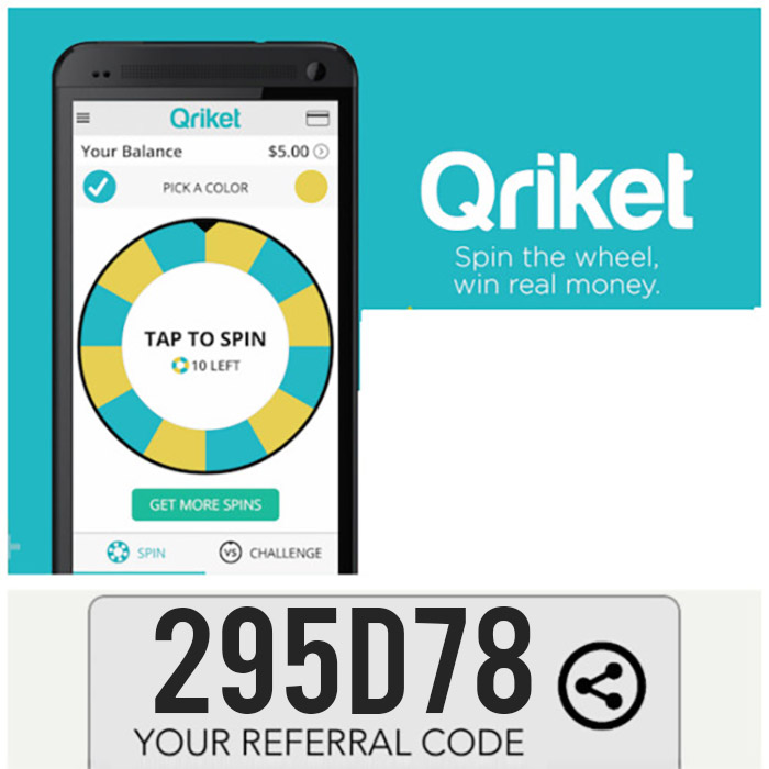 Qriket Referral Code 2016 and 2017: Enter 295D78 during signup for free spin codes