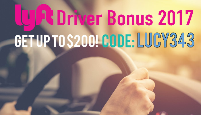 Lyft Driver Bonus 2017: Get a $200 bonus when you sign up as a driver with the code LUCY343