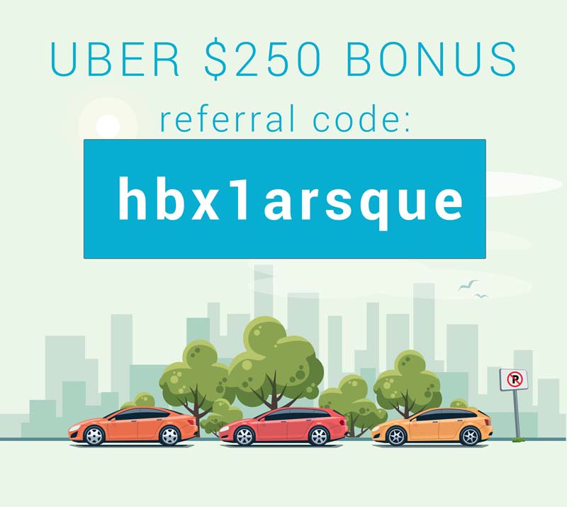 Uber $250 Bonus: Use 'hbx1arsque' for up to $250 in Uber driver bonus cash.